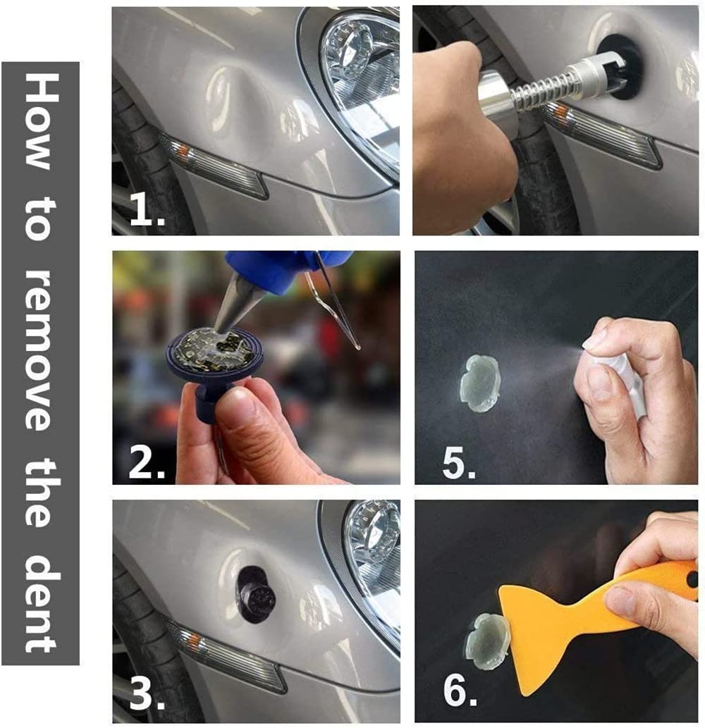 Manelord Extractor y Removedor de Abolladuras para Coche - Kit de Reparación de Carrocería con Martillo Deslizante y Barra en T, Herramienta para Eliminación de Abolladuras por Granizo y Golpes