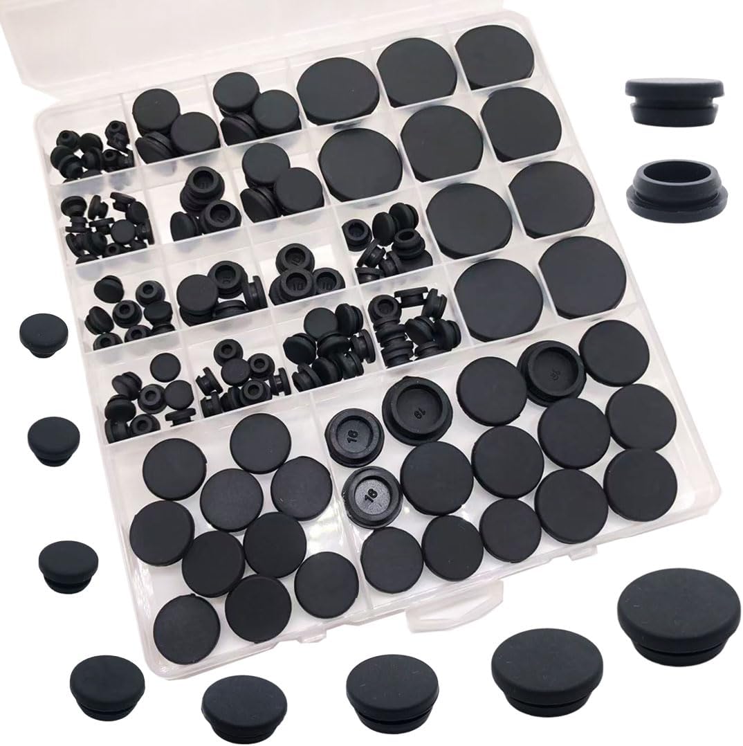 140PCS Silicone Rubber Plugs for Round Holes, 8 Sizes Silicone Hole Plug Snap Locking for Furniture Fencing Post Pipe Cabinet Distribution Box Insert End(3/16"-1")