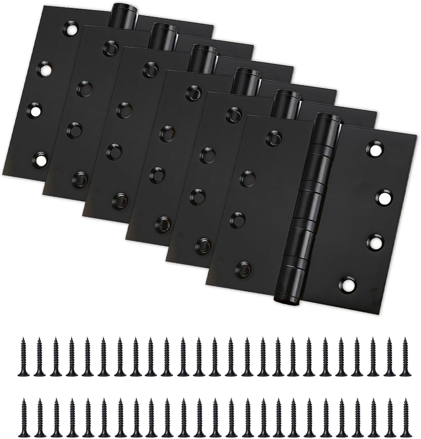 6 Pack Black Stainless Steel 4'' Door Hinges with Square Corner, 4in x 4in Heavy-Duty Ball Bearing Door Hinges for Exterior & Interior Doors Silent, Thickened, Rustproof
