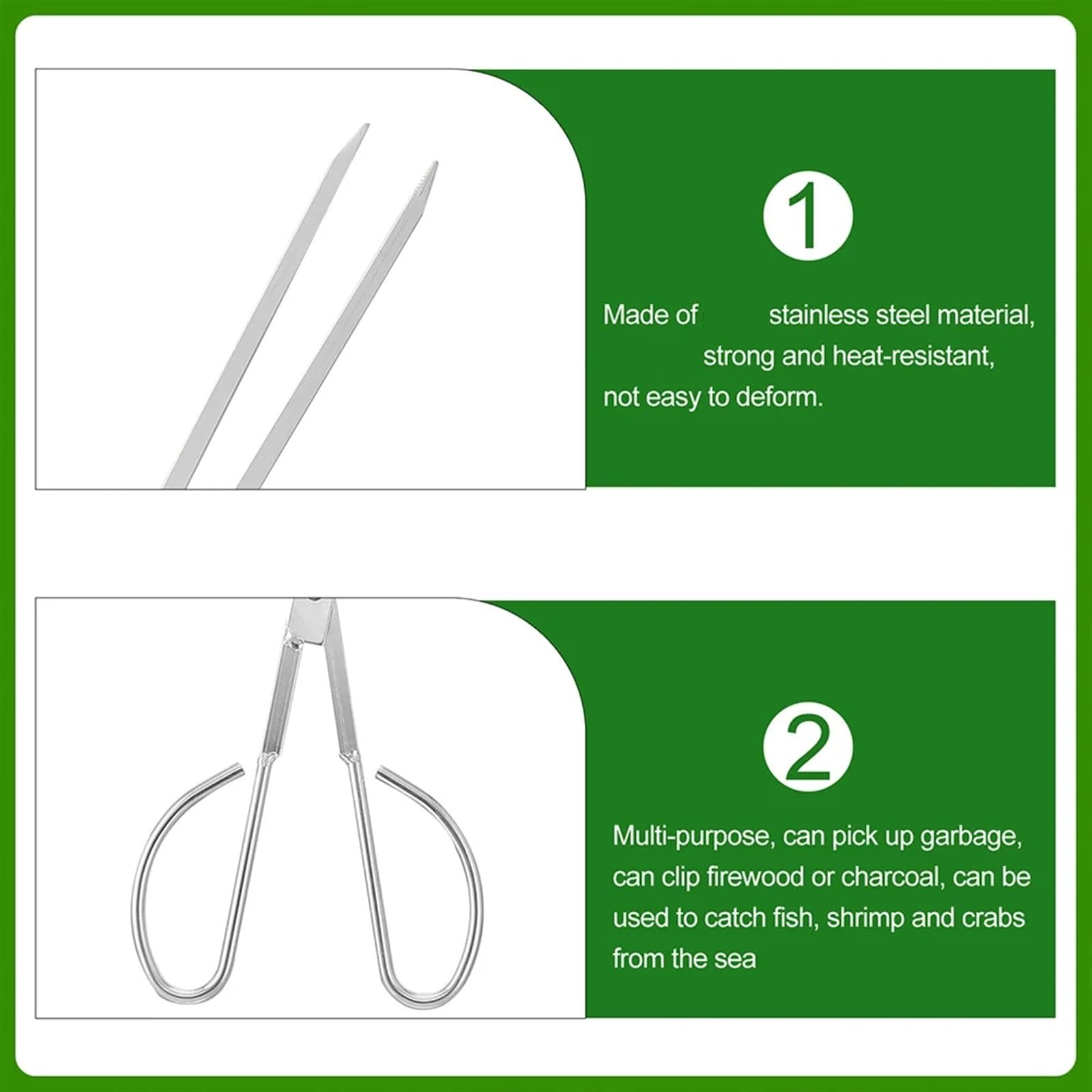 Pinza Raccogli Oggetti Pinze in carbonio Strumenti for pinze for carbone for barbecue Abbina pinze for legna da ardere Pinza for impugnatura for clip for carbone in acciaio inossidabile(53X10.5X0.5CM)