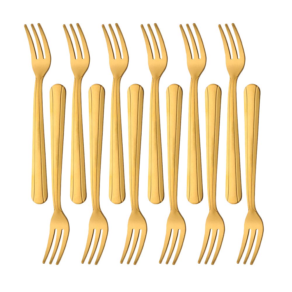 Buy 12 Pcs Oyster Forks,Dongbo Gold Cocktail Forks, Stainless Steel Mini Appetizers Cake Forks