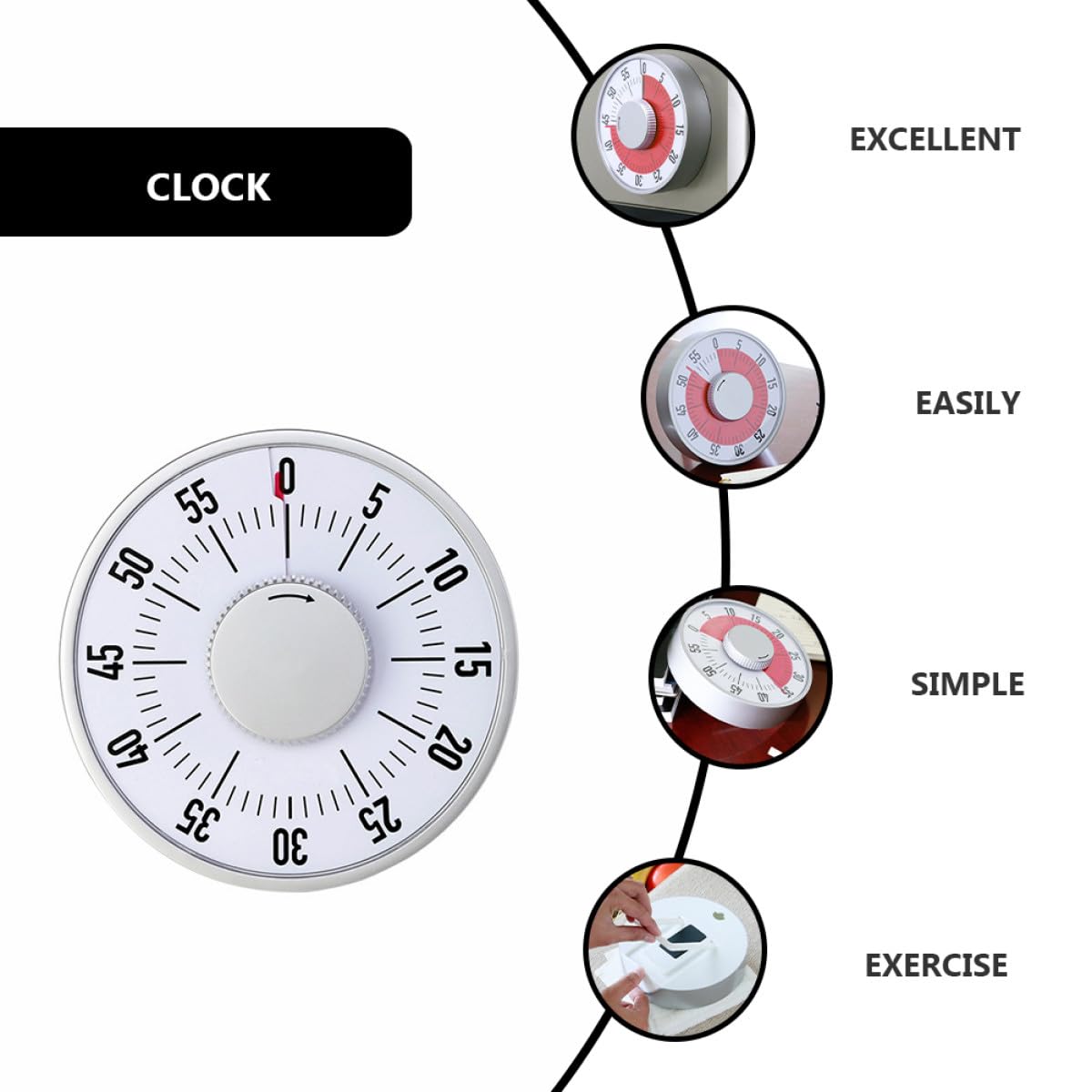 Mechanische Zeitschaltuhr aus Abs Kunststoff mit Erinnerungsfunktion und 60 Minuten Countdown für Lernen und Übung in Weiß