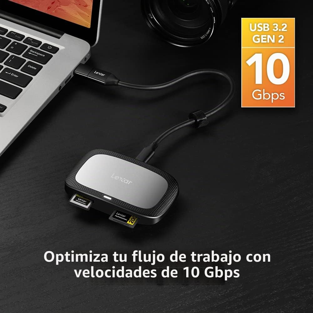 Lexar Lector Profesional CFexpress Tipo A/SD USB 3.2 Gen 2, diseñado para Tarjetas CFexpress Tipo A y SD UHS-II, velocidades de Transferencia USB de Alta Velocidad de 10 Gbps (LRW530U-RNBNG)