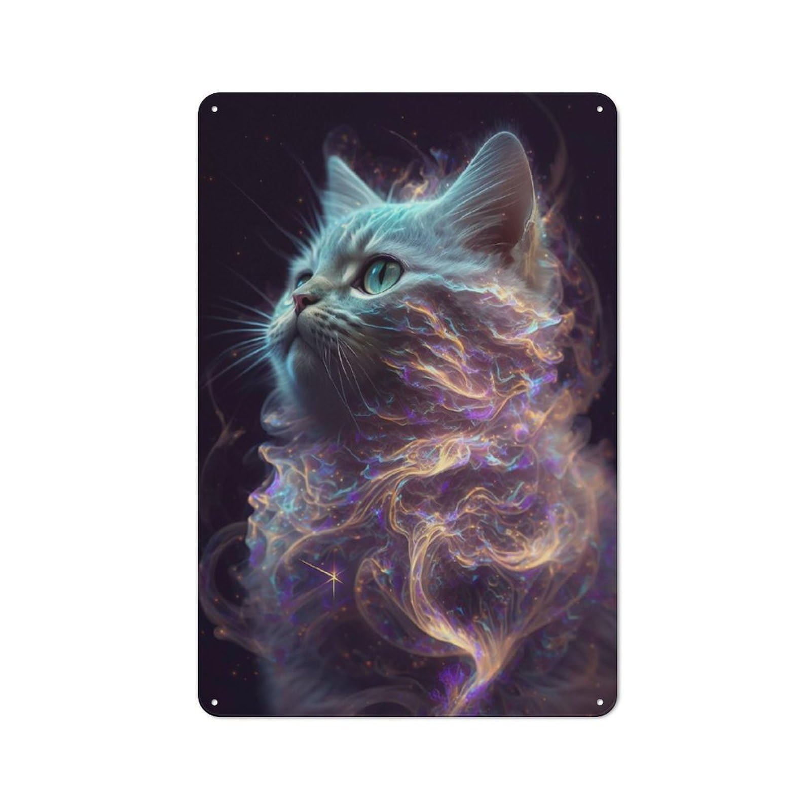Junmoney Style-15 Galaxy Kitten White Cat Retro Tin Sign 30X20cm For Café Or Restaurant, Housewarming Wall Decor For People Furnishing Café And Restaurant