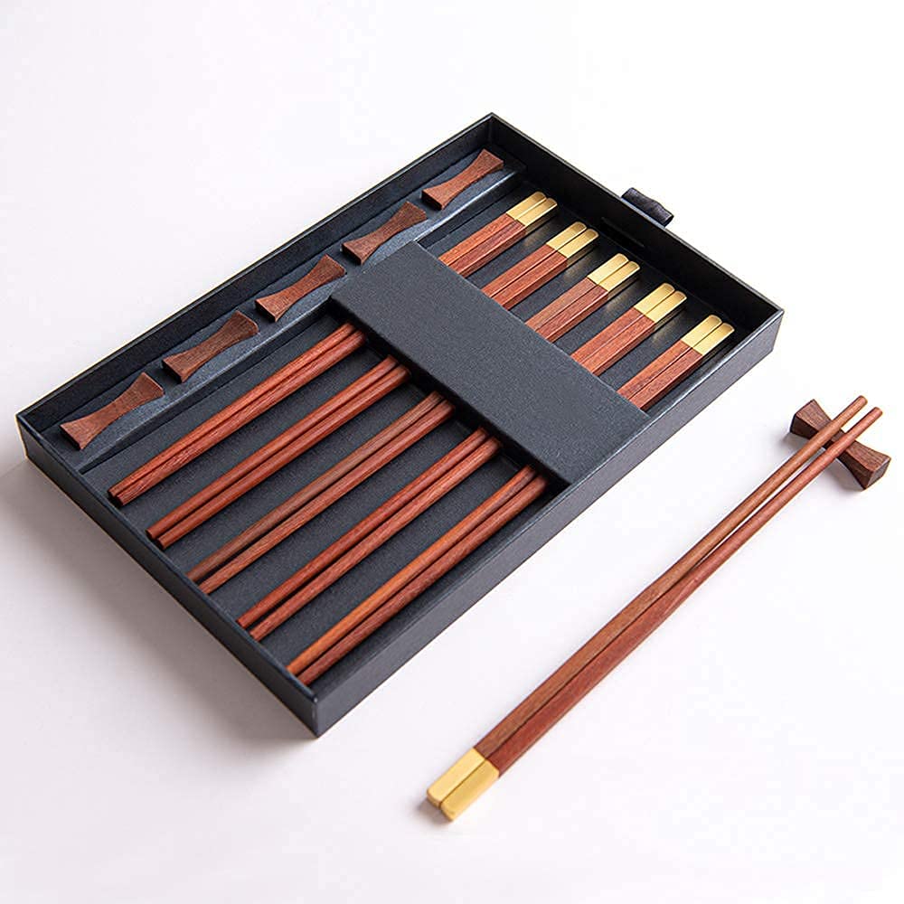 Baguettes Baguettes Baguettes Réutilisables Baguettes Japonaises Réutilisables Ensemble, Baguettes à Tête en Bois Naturel et Laiton pour Sushi Nouilles Riz Adultes Enfants Vaissell(C)