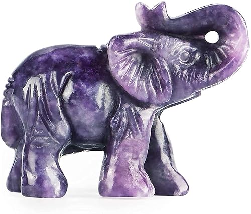 Miniatura 2 de SMQ Estatua decorativa de elefante de cristal de lepidolita morada de 2.0 pulgadas, tallada a mano, figuras de elefante, decoración de reiki, tallas