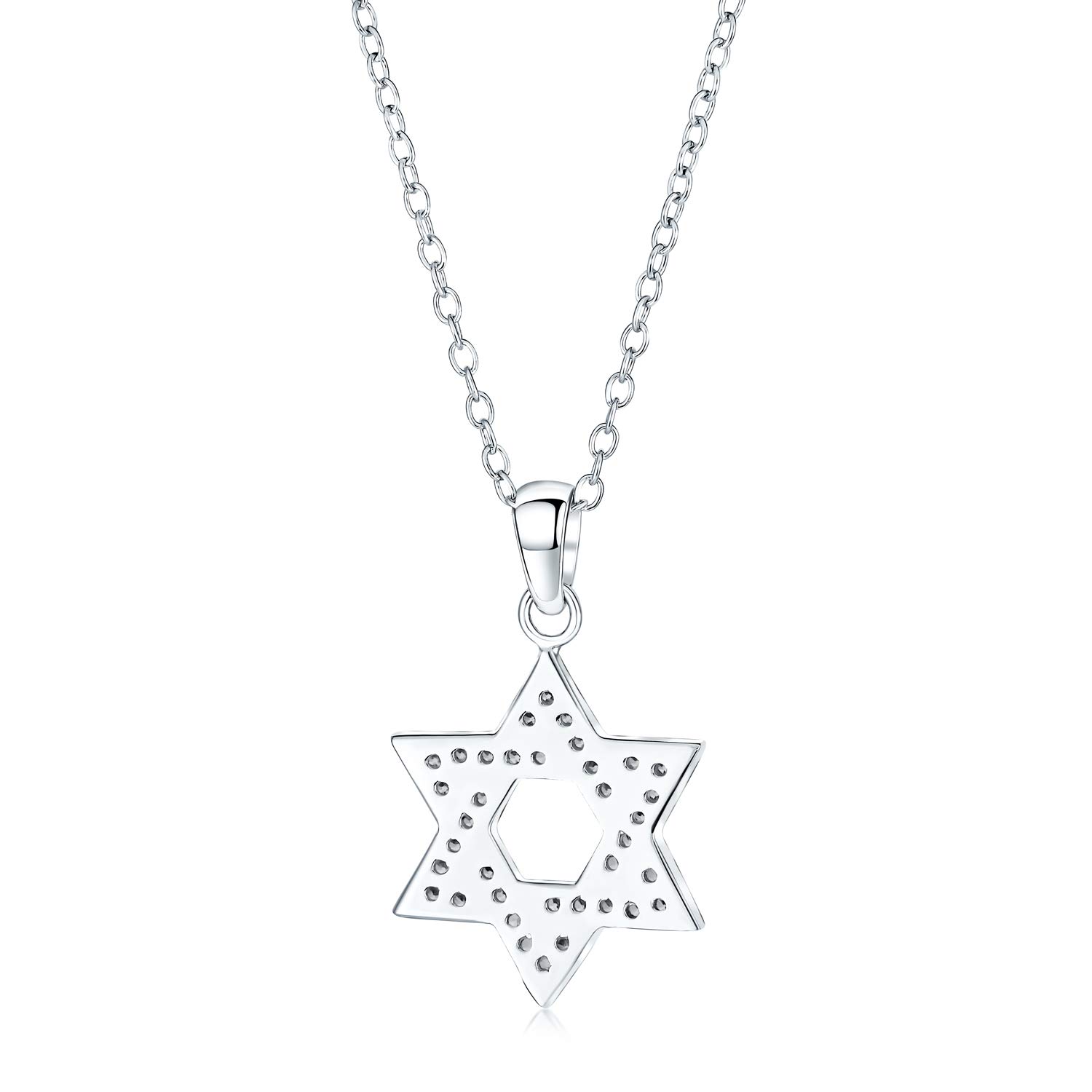 Cubic Zirconia CZ Pave Acento tradicional religioso magen judaico judío Hanukkah entrelazado estrella de David colgante collar para las mujeres bat Mitzvah 14K oro amarillo chapado 925 plata de ley