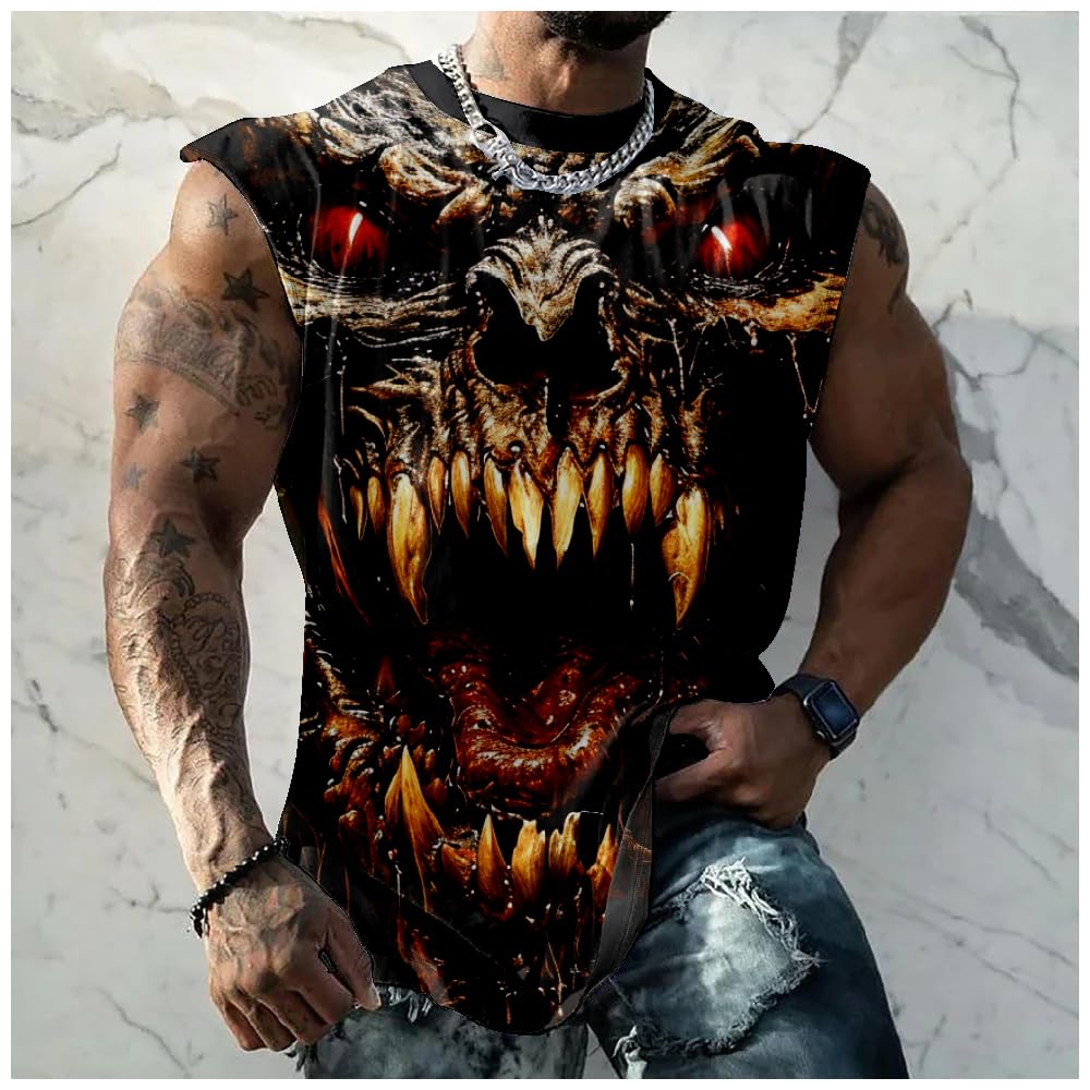 Muscle Shirts for Men Comfy Novelty Graphic T-Shirts Loose Casual Breathable Tropical Gym Shirts Collarless - 2