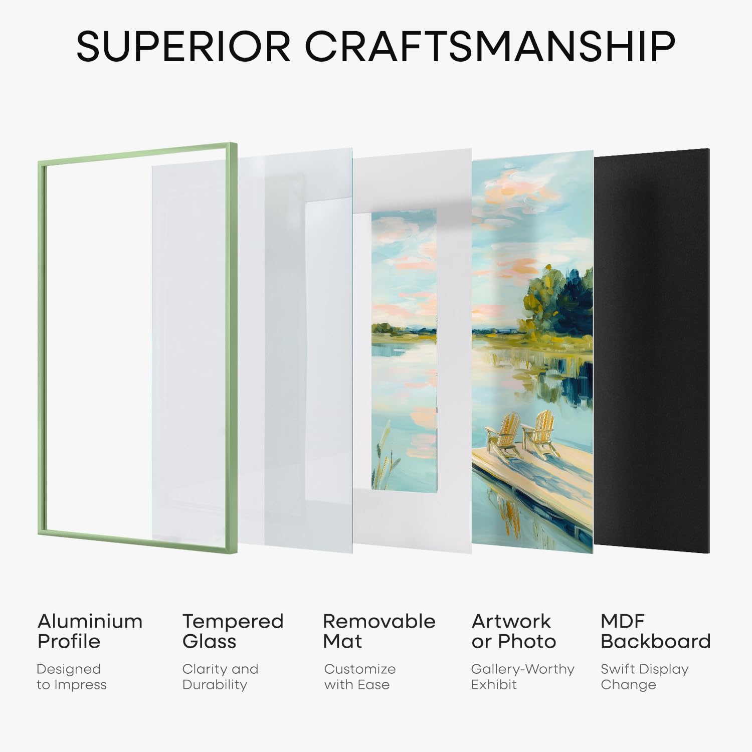 Homeforia 17x24 Picture Frame Sage Green, High End Metal 17x24 Poster Frames with Mat 13x19 Photo, 17 x 24 Sage Green Frame Matted to 13 by 19 Art, 24x17 Thin Frame, Tempered Glass, Wall Kit, Set of 1