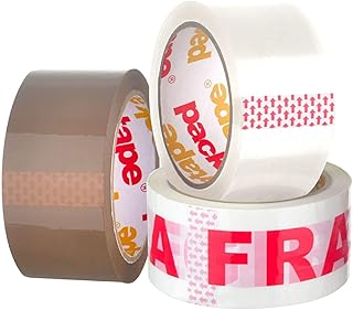 Packatape General Purpose Packaging Tape 3 Roll Pack 1 Brown Roll 1 Clear Roll 1 Fragile Roll 48mm x 66m