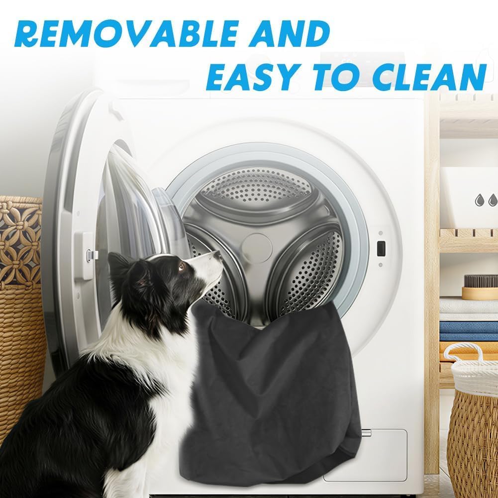 DUJUIKE 100% wasserdichter Ersatzbezug für Hundebett, weicher Plüschbezug, Samt-Matratzenbezug für Hunde, Waschbarer, Abnehmbarer Hundebezug, Hundematratzeneinlage mit Gummiband(Schwarz,XL)