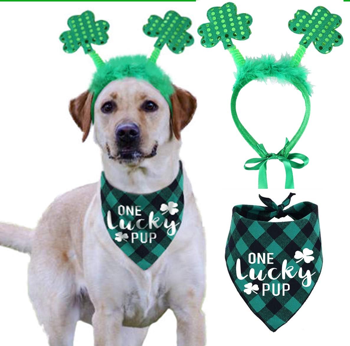 Disfraz de perro St Patrick's Day con diadema y pañoleta