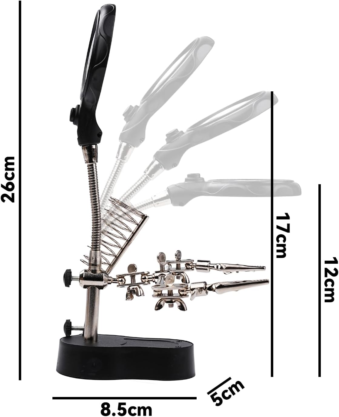 ZPSHYD Helping Hands Magnifier, Soldering Magnifying Glass with LED Light Adjustable 3.5X/12X, Clip-on Helping Hands for Electronics Repair, Jewelry Making, Engraving, Battery/USB Powered
