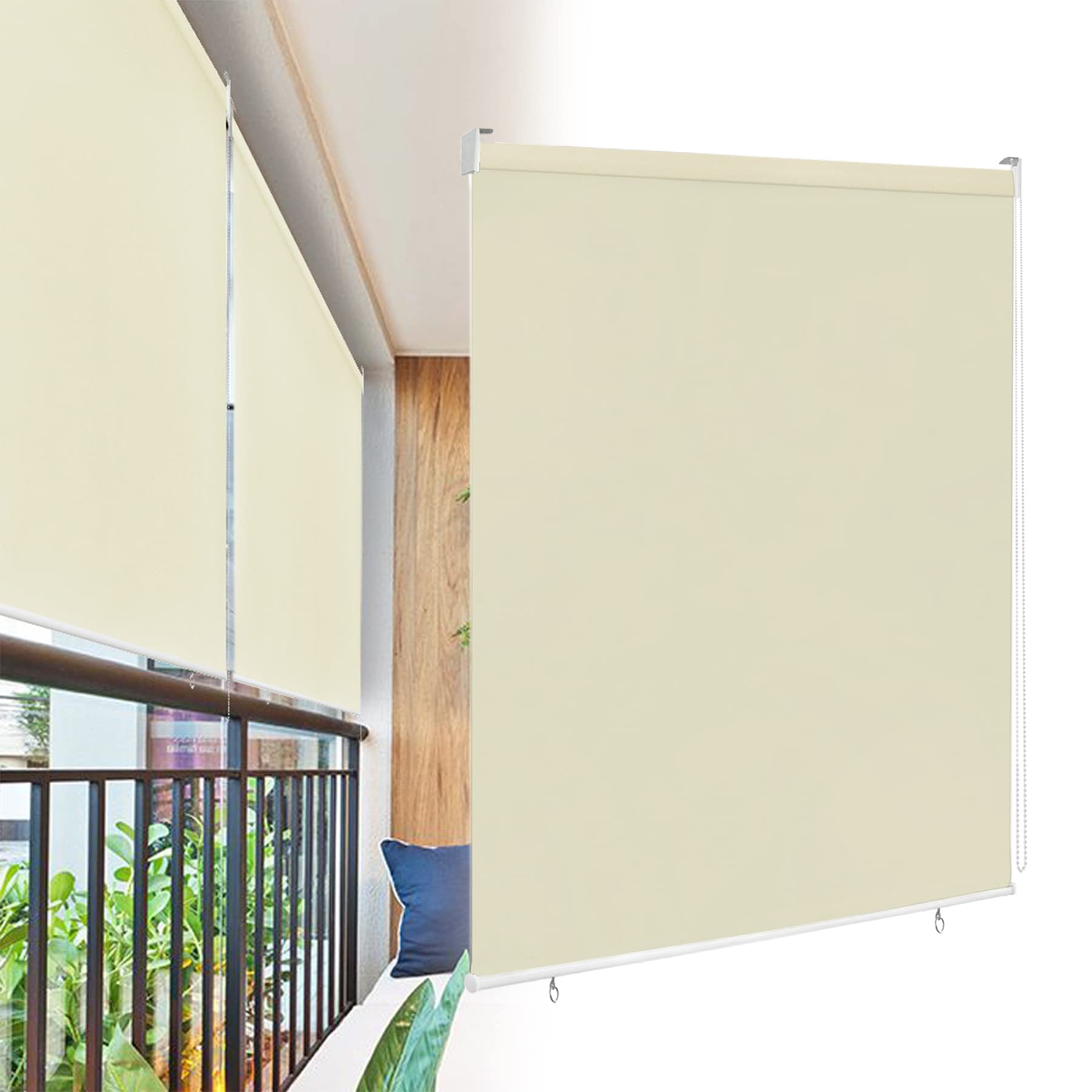 Tenda a rullo per esterni verticale, protezione solare, resistente alle intemperie, tenda avvolgibile oscurante, per finestre e porte (100 x 240 cm, beige)