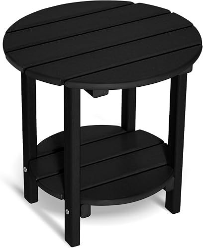 LOENIY Mesa auxiliar de 2 niveles para exteriores HDPE Adirondack mesa auxiliar para patio con grano similar a la madera, mesa auxiliar resistente a