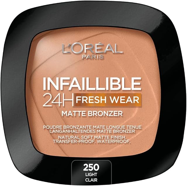 L'Oréal Paris Soft Matte Bronzer, Longwear, Matte Finish, Waterproof and Transfer-proof, Infallible 24H, 250 Light