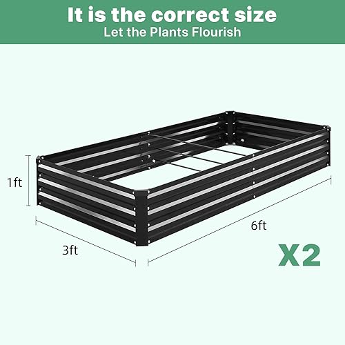 Miniatura 2 de SONFILY Juego de 2 macetas elevadas galvanizadas de 6 x 3 x 1 pies, para verduras, flores, hierbas, jardinera elevada, kit de acero para plantación