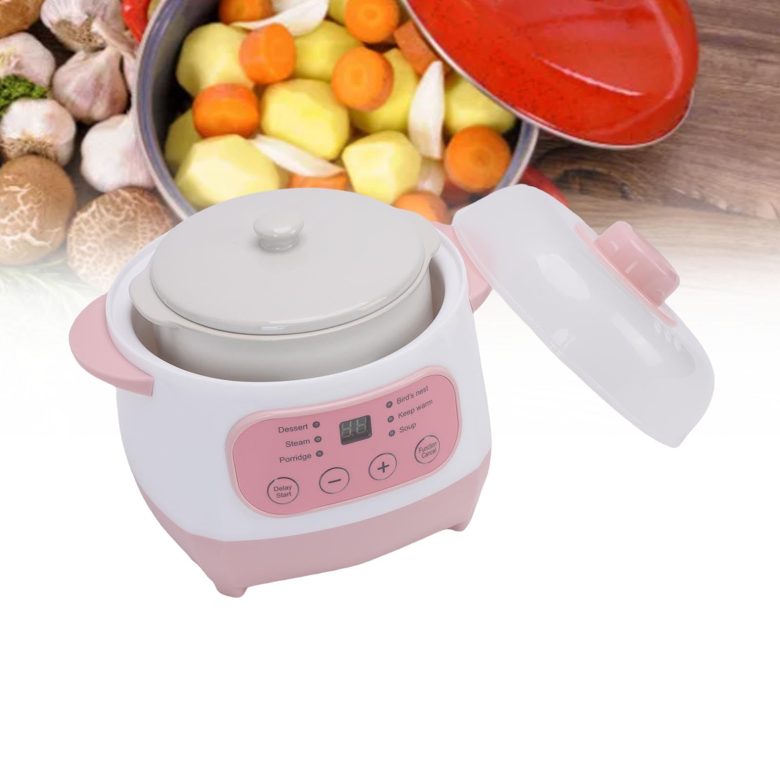 CHICIRIS Pentola per Stufato Elettrica Fornello Multifunzione in Ceramica 1L Ideale per Piccole Famiglie Deliziose Zuppe Porridge Riso Pasti Nutrienti (Spina europea 220V)