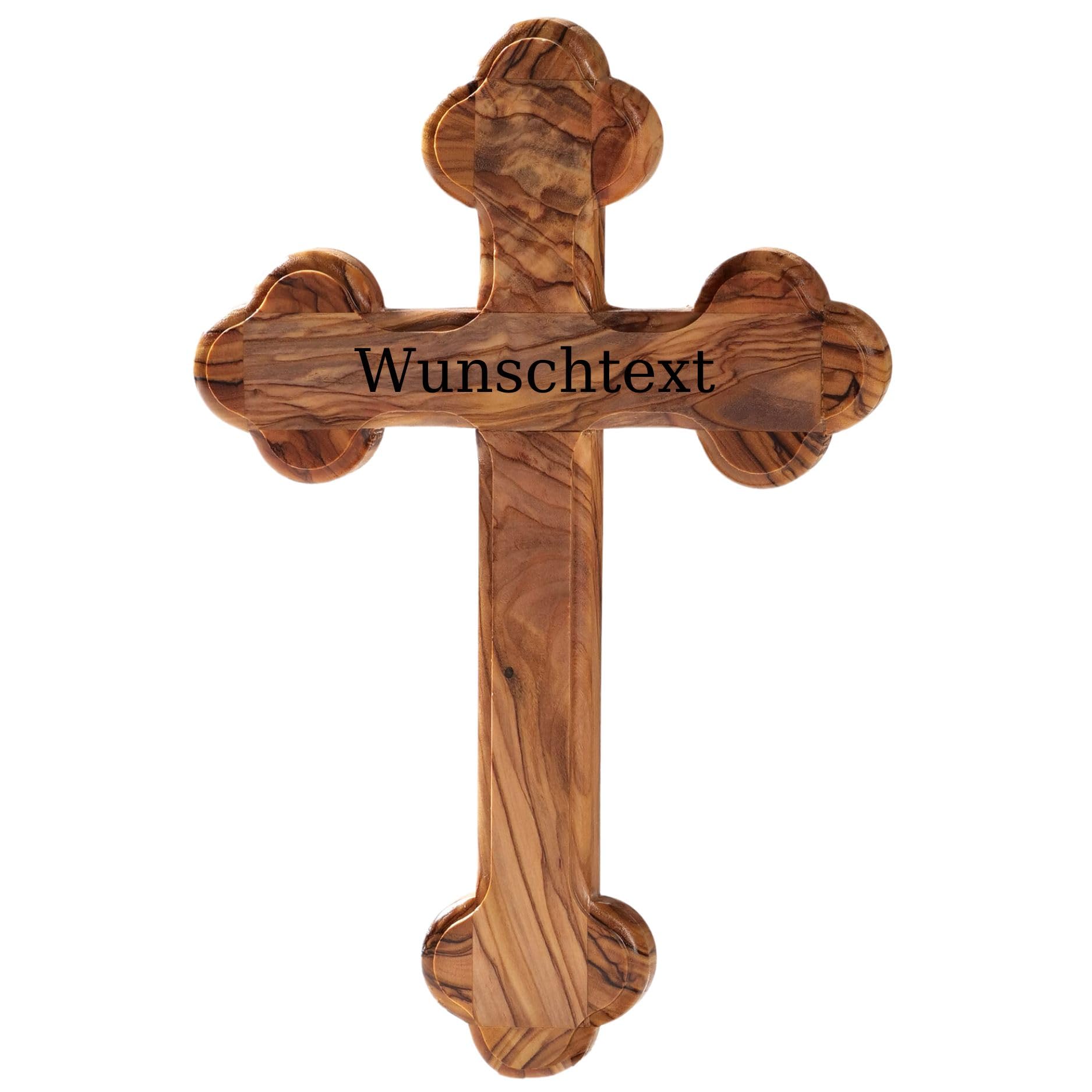 KASSIS Olive Wood Cross Crucifix Wall Cross Simple with Round Edges for Hanging from Bethlehem for Confirmation, Christening, Communion (Desired Text, 18 cm)