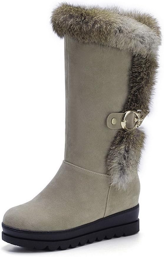 Maymeenth Womens Closed Round Toe Blend Materials Solid Zipper Boots