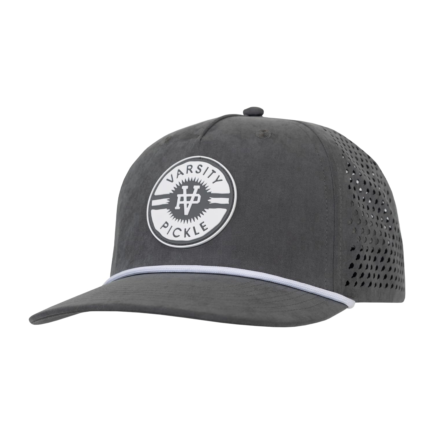 Varsity Pickle Pickleball Hat - Grey Suede Performance Rope Hat with Laser-Cut Paddles - Adjustable Fit - Pickleball