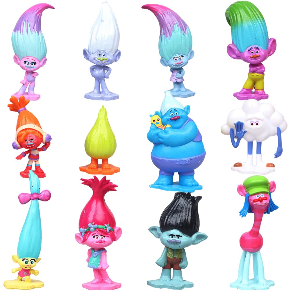 OVYALCJ Trrolls Toys Figures Trrolls Cake Toppers Figures Mini Trrolls Figures Trrolls Cartoon Figures for Cake Decorations Party Supplie Gifts for Girls Boys