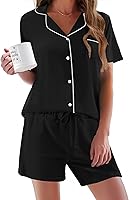 Ekouaer Women's Short Sleeve Button-Down Pajama Set - Soft Rayon Spandex 2-Piece Sleepwear Lounge XS-XXXL