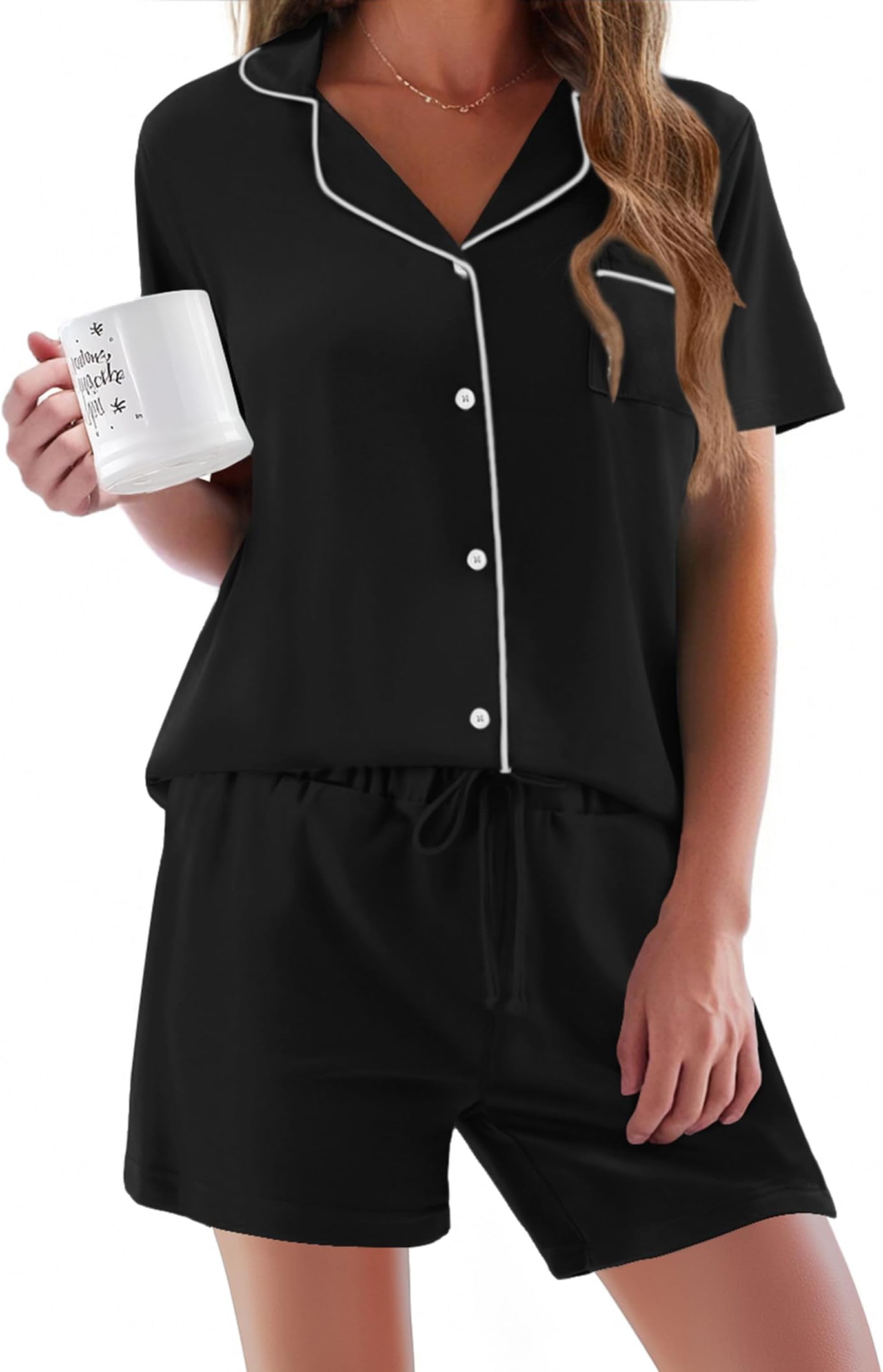 Pajamas Set for Women Short Sleeve Sleepwear Button Down Pjs Soft 2 Piece Lounge Sets XS-XXXL