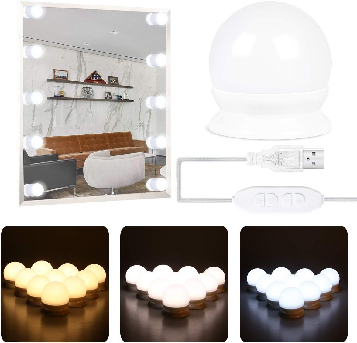 LED Vanity Mirror Lights,Kakanuo Mirror Light Kit with 10 pcs Dimmable Vanity Light Bulb for Makeup Vanity Mirror(Mirror Not Included)