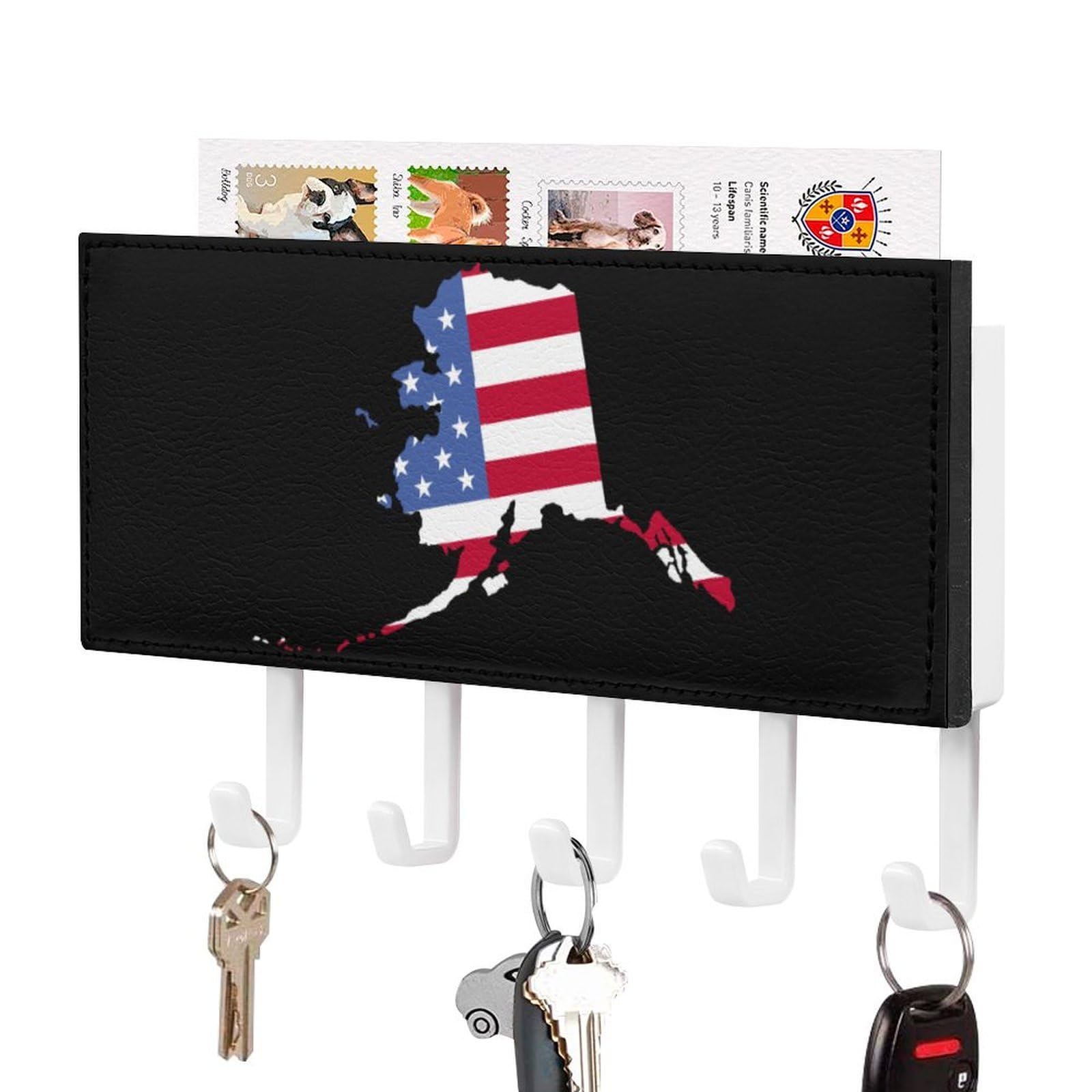 NCLQVJXZKHW Alaska State Map Flag Key Holder with 5 Hooks Key Hooks Wall Mounted Key Racks Key Hanger Organiser Shelf