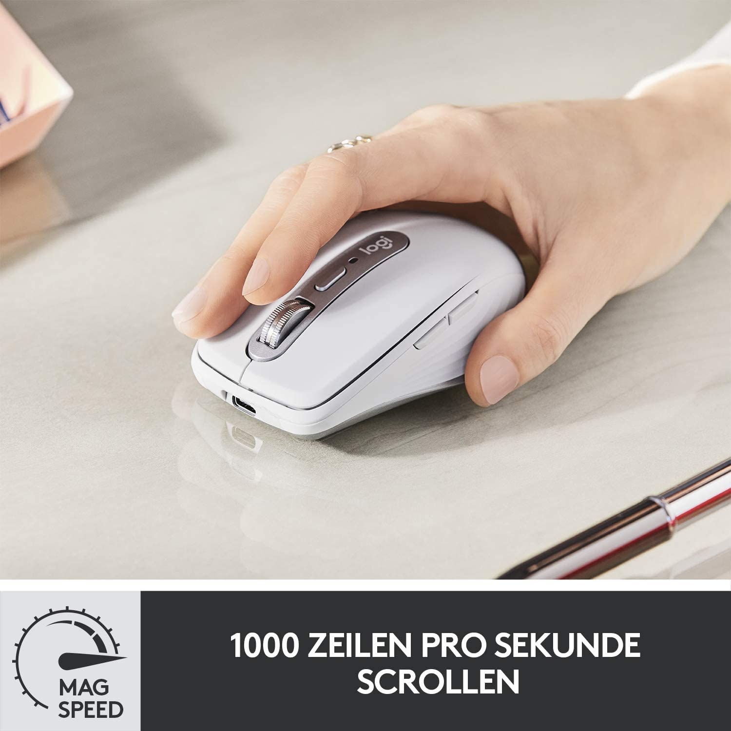 Logitech MX Anywhere 3 for Mac | Kabellos, 4K DPI, jede Oberfläche, USB-C, Bluetooth, Mac/iPad-kompatibel - Hellgrau