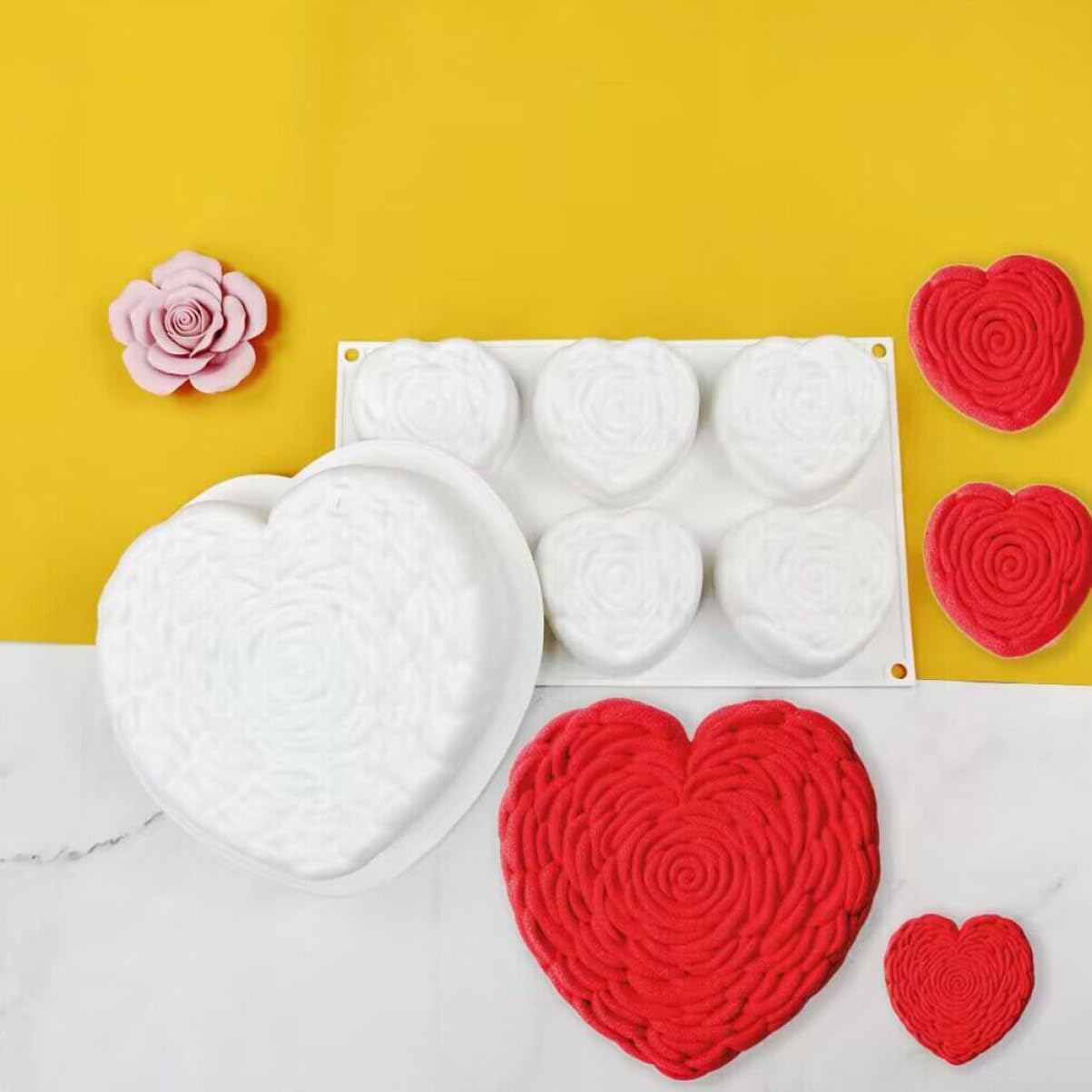 Amosfun 5 Pièces moule rose d'amour Pâtisserie cube fabricant de gâteaux moule à cake pops cupcake à cupcake s à chocolat s en silicone pour chocolat Gel de silice