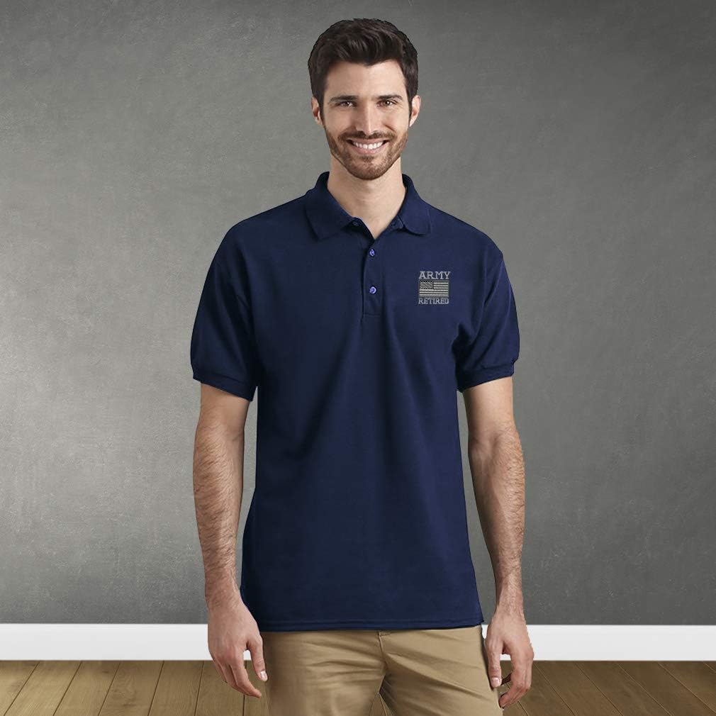 Polo Shirts for Men Us Army Retired Embroidery Cotton Short Sleeves Golf Tees