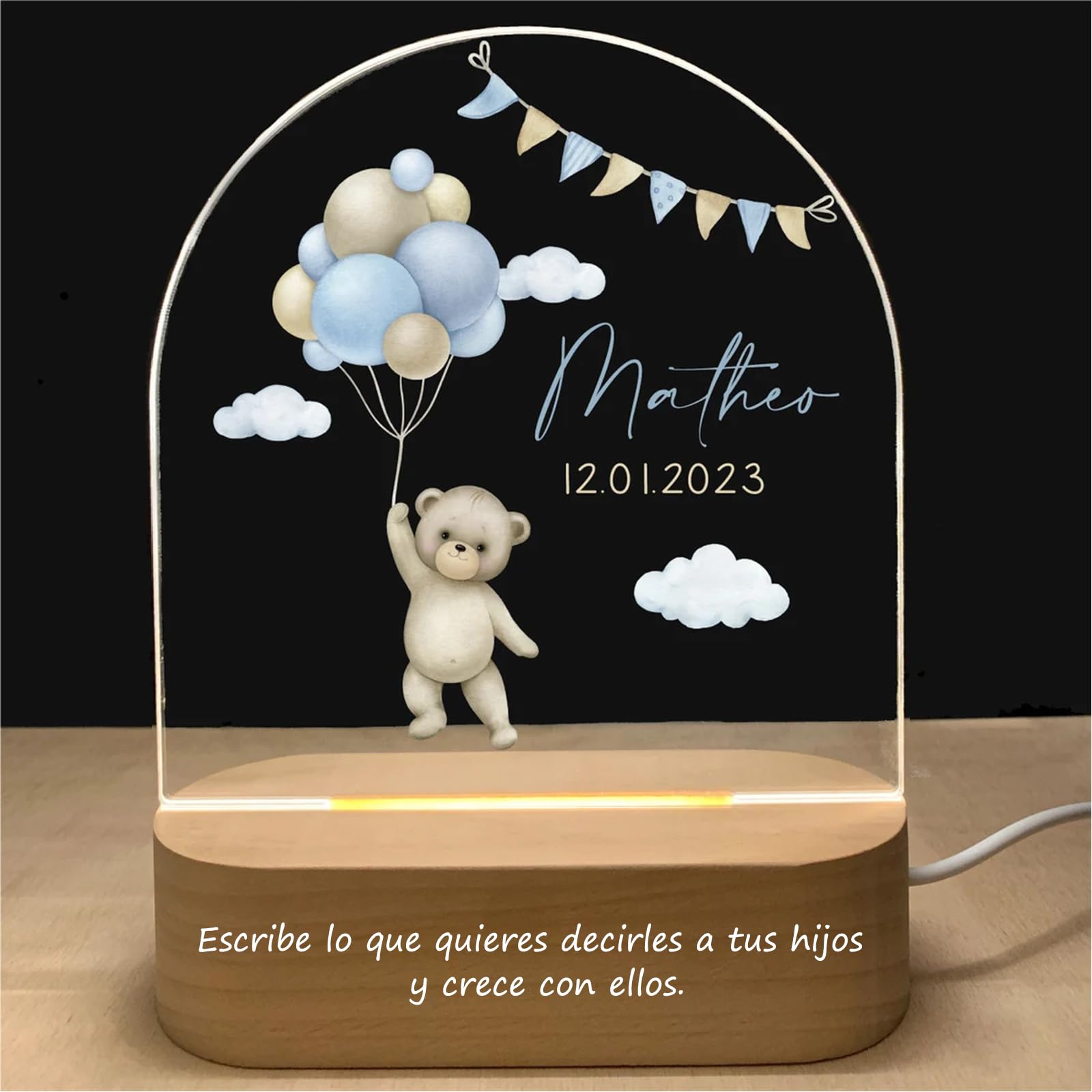 YiLingYiJiu Lámpara Bebe Personalizada,Lámpara Mesita Noche Infantil Personalizada con Nombre,Regalo Originales de Lampara Infantil Personalizada para Recién Nacidos,Bebé,Niñas,Niños,Bautizos Gift