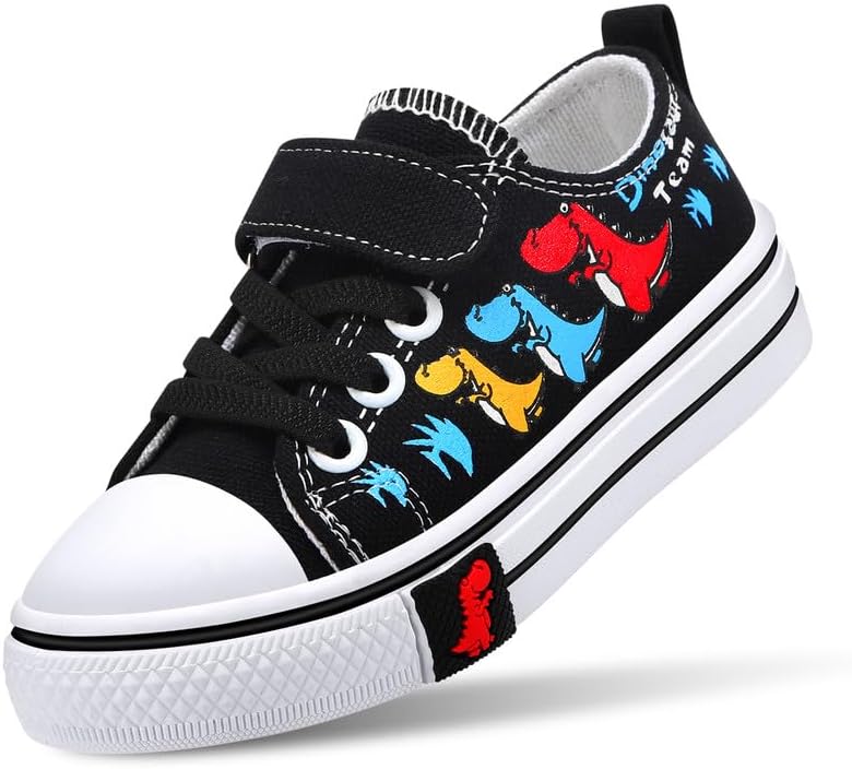Toddler Boys Girls Slip On Canvas Sneakers Cartoon Dinasour Printed Little Kid Unisex Adjustable Strap Walking Shoes Lazy Shoes with Hook and Loops - Image 3