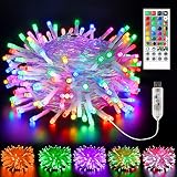 BrizLabs Noël Décoration Guirlande Lumineuse, 10M 100 LED Multicolore USB Guirlande Sapin Extérieur RGB Changement de Couleur 40-Touches Télécommande pour Fête Chambre Maison Soirée Terrasse