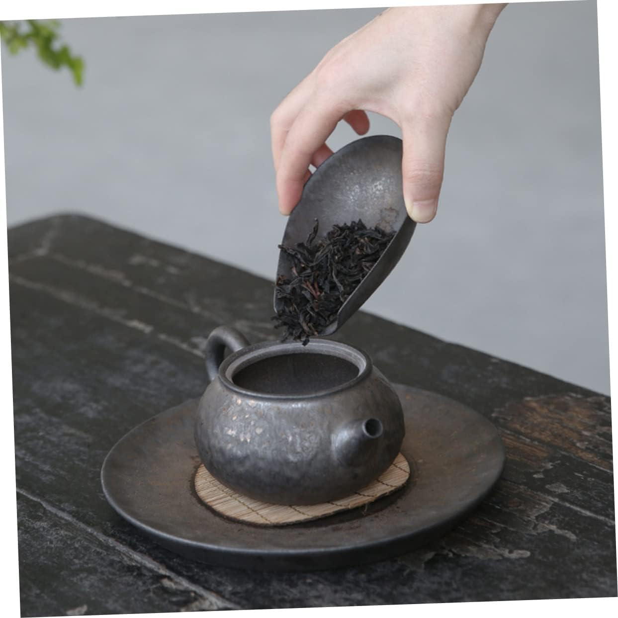 VICASKY Antique Style Ceramic Tea Scoop for Loose Leaf Tea with Traditional Chinese Rice Sieve Design