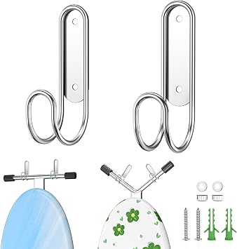 Ironing Board Holder Wall Mount, Durable Ironing Board Holder Stainless Steel, Space Saving Iron Board Hook for Wall Heavy Duty, for Laundry Room Livingroom Bathroom SmallY or T Leg