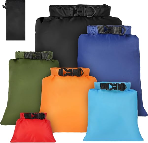 vsshe 6 Pcs Sac Étanche Léger, Waterproof Sac 1.5/2.5/3/3.5/5/8L, Coloré Sec Sacs Etanches, Ensemble de Sacs Séchés Étanches pour Kayak, Rafting, Navigation de Plaisance, Randonnée, Camping - 1