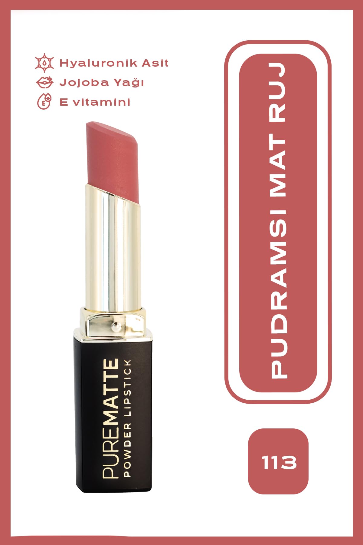 Golden Rose Pure Matte Powder Lipstick No: 113 - Nemlendirici Pudramsı Mat Ruj