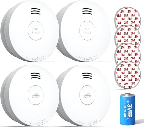 SITERWELL Detector de humo, detector de humo, batería de 10 años con sensor fotoeléctrico, alarma de incendio con batería baja y advertencia de