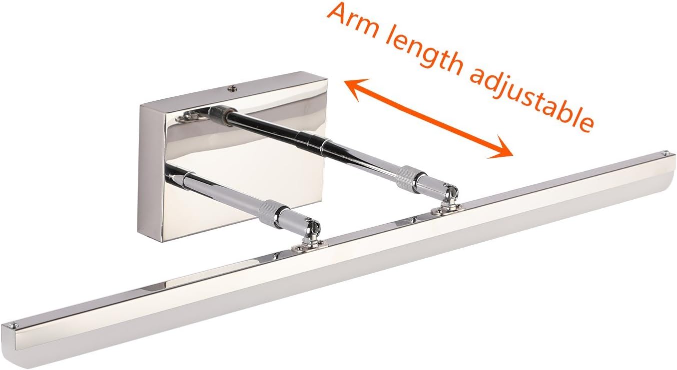 SAILUN Vanity Light Fixture Mirror Light 16W 28 Inch Arm Length Adjustable Vanity Stainless Steel Acrylic Wall Light for Bathroom Dressing Room IP44 Waterproof 1650LM Cold White