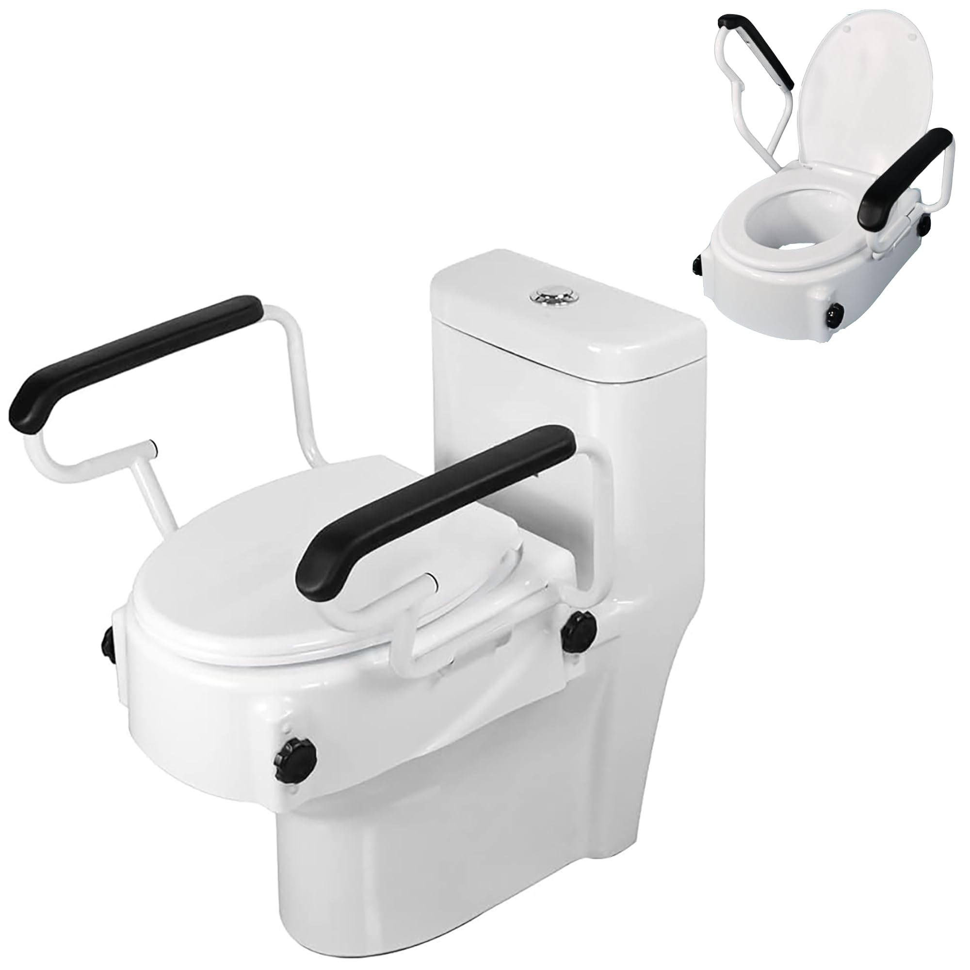GOVITA - Rialzo WC con braccioli e Coperchio, Universale, per Anziani e Disabili, Sollevatore WC per Bagno, Sedile Ergonomico, Facile da Pulire (ALTEZZA REGOLABILE)