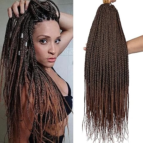 Chicmoi Pre Looped Crochet Box Braids 20 Inch T30 Ombre Brown Box Braids Crochet Hair 1/3 Inch Wide Small Crochet Braids Box Braids Crochet Hair for Black Women (20 inch box braids 6 packs, T30) Cover