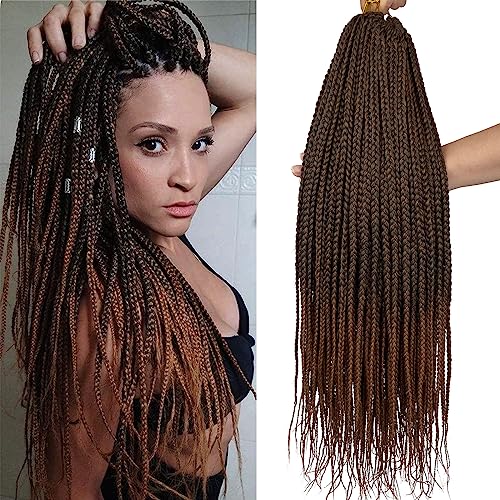 Box Braid Crochet Hair T30 Ombre Brown Pre Looped...