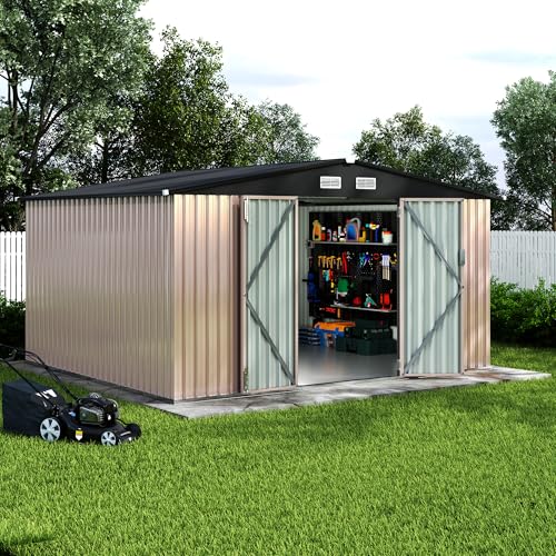 Outdoor Metal Sheds 10x12, Outdoor Storage Shed MetalGarden Tool Shed for Backyard, Metal Utility Sheds Buildings with Air Vent