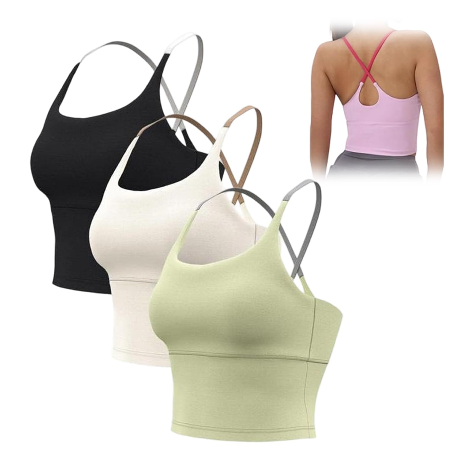 Yksaix Biustonosz sportowy Criss Cross Tank, Yksaix damski gładki krzyżowy pasek spaghetti wyściełane paski długie topy treningowe na siłownię