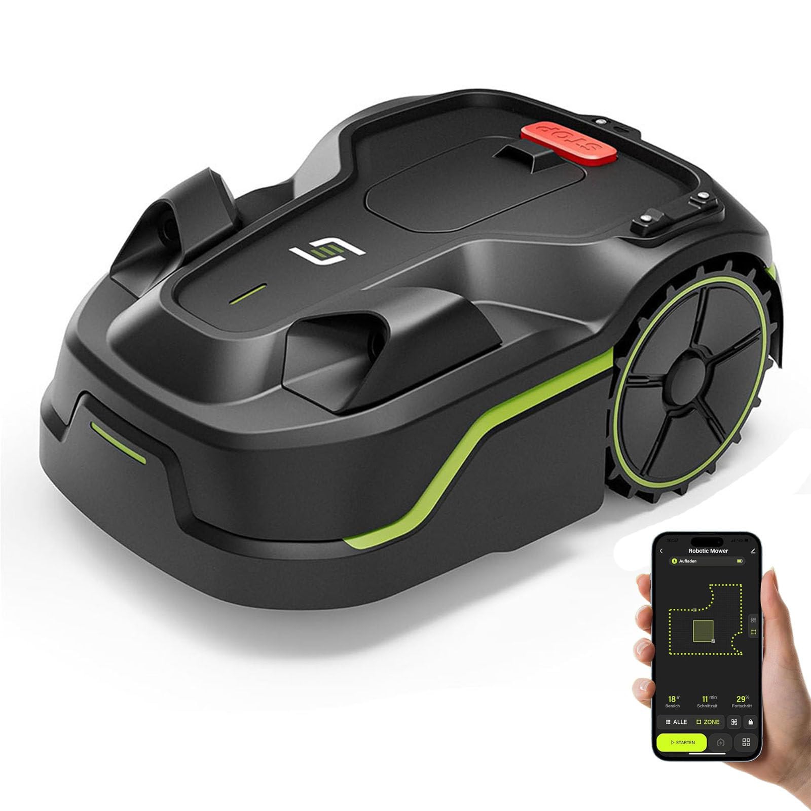 Cortacésped Robótico Inteligente, Mapeo Inteligente De 800 M²,Recarga Automática,Pendiente del 35%,Corte De 30-60 Mm,WiFi/Bluetooth, Resistente Al Agua Ipx5,para Jardines Y Césped