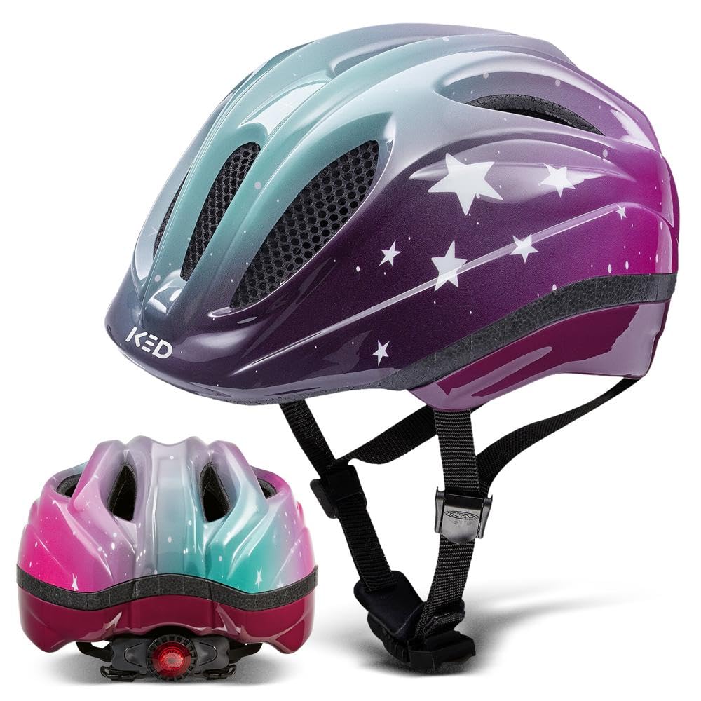 KED Meggy II Trend | Kids Bike Helmet with maxSHELL®, QUICKSAFE® System & LED Rear Light | Boys & Girls Kids Helmet for Cycling & Skating | Lightweight with 8 Vents & Insect Net | Made in Germany