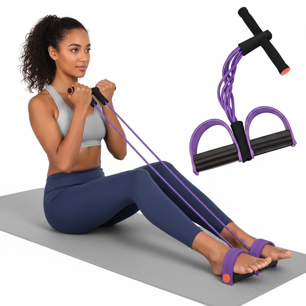 Resistance Bands with Handles, 6-Tube Elastic Foot Pedal Exercise Pull Rope, Multifunctional Fitness Resistance Bands for Home Gym Training, Full Body Workout Equipment (Purple)